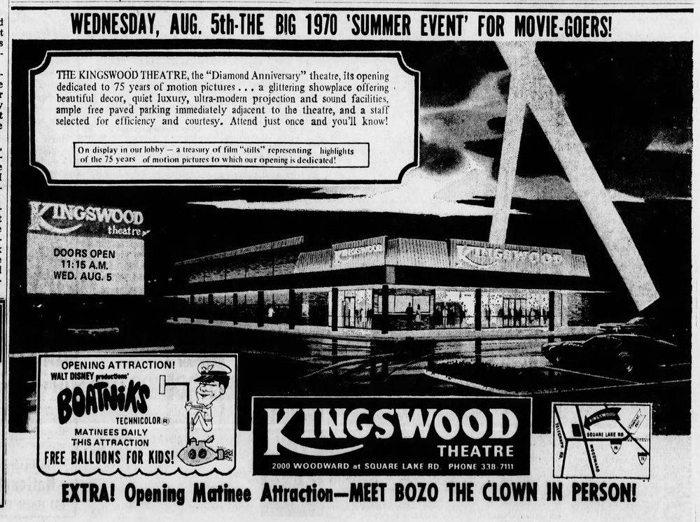 Kingswood Theatre - AUG 2 1970 GRAND OPENING WITH PICTURE OF THEATER